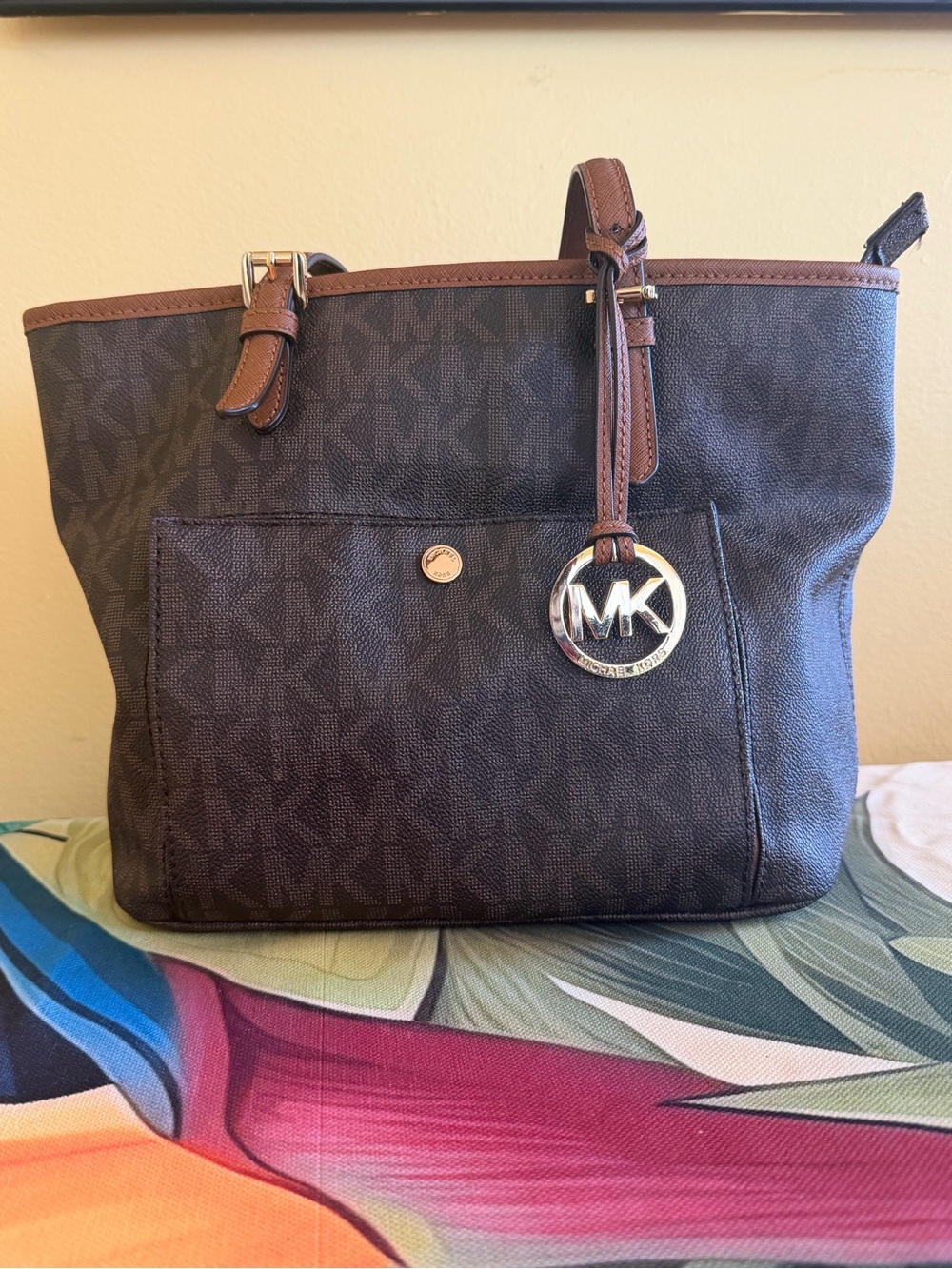 Michael Kors Dark Brown and Brown MK Logo Tote